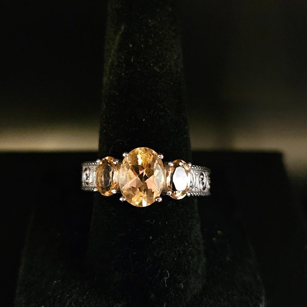 Sterling Silver Three-Stone Citrine Ring - Golden Yellow